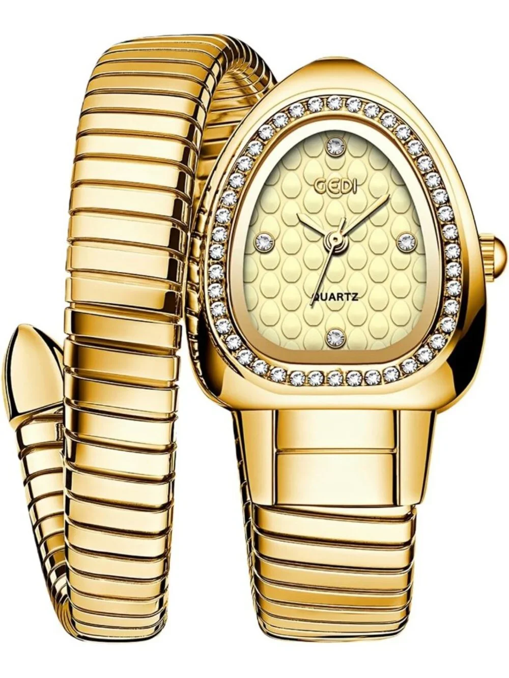 Women's Gold Elegant Wrap Around Bangle Fashion Snake Cuff Dress Wrist Watch
